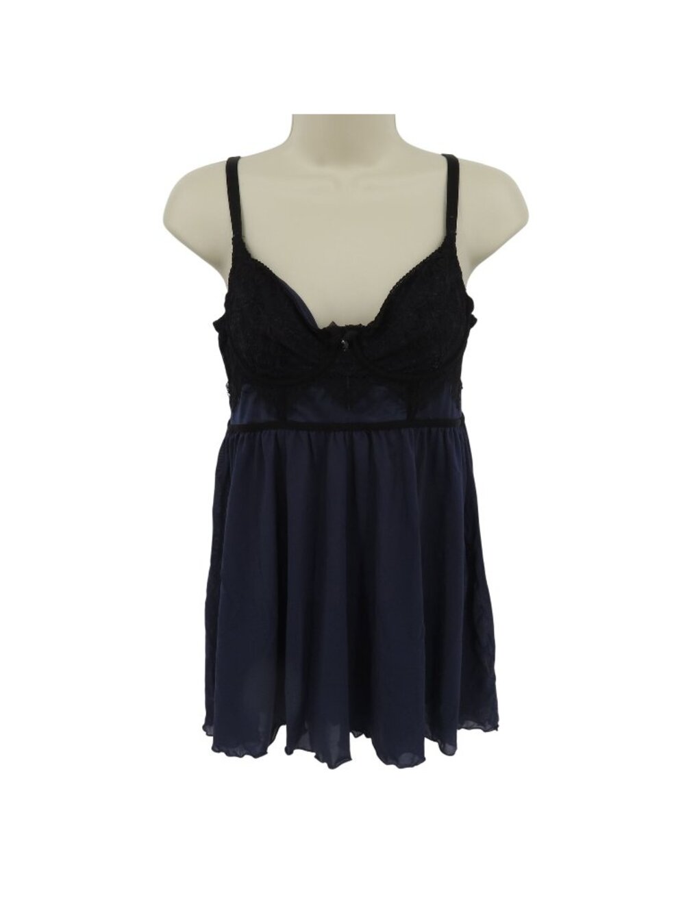 Laundry Shelli Segal Women Medium Blue Black Lace Trim Babydoll Sleep Shirt Top